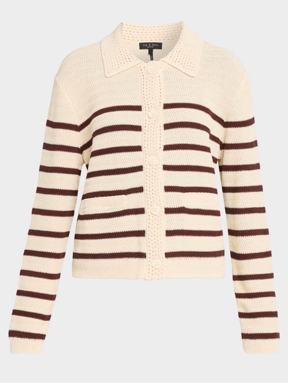 rag & bone Cream and Brown Striped Knit Cardigan
